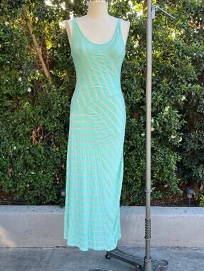 Vintage Y2K Charlotte Russe Mint Green Striped Maxi Dress USA Made Large